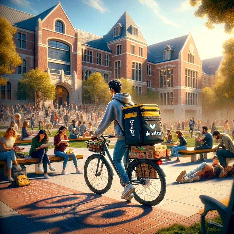 College Student Delivering Food On A Bike College Student Delivering Food On A Bike | Source: DALL-E
