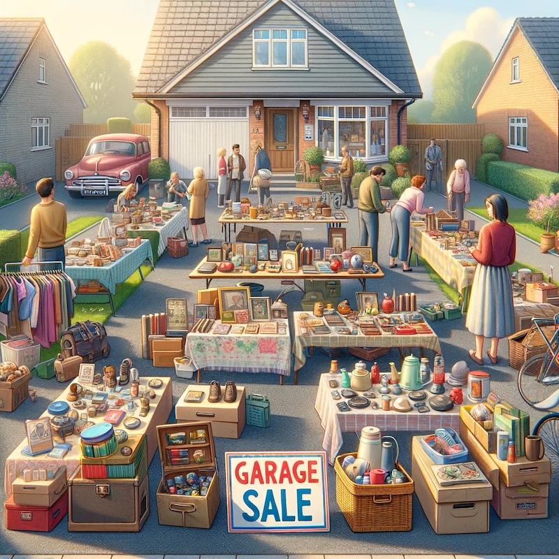 Selling at a Garage SAle College side hustle ideas: flipping garage sale items | Source: DALL-E