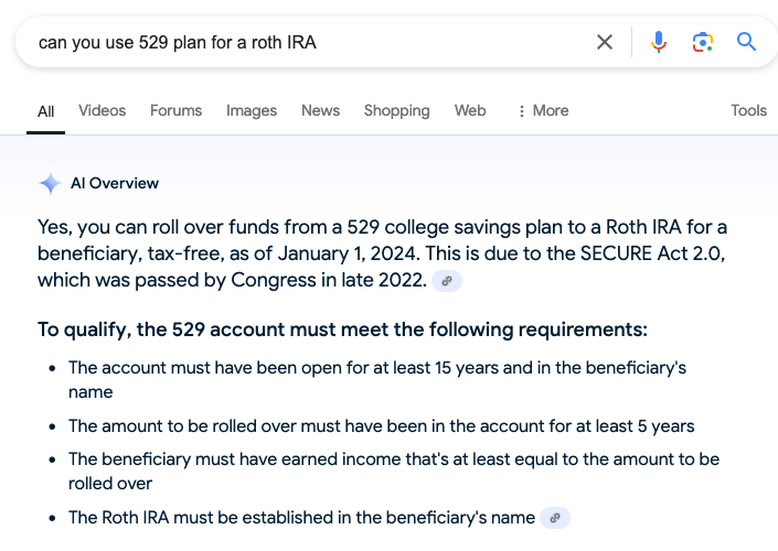 529 plan to Roth IRA Can you rollover a 529 plan to a roth IRA?