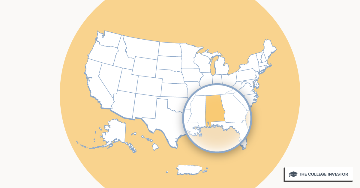 CollegeInvestor_1200x627_Infographic_ 50 + 2 Individual State Call Outs_Alabama Alabama Student Loans And Financial Aid Programs