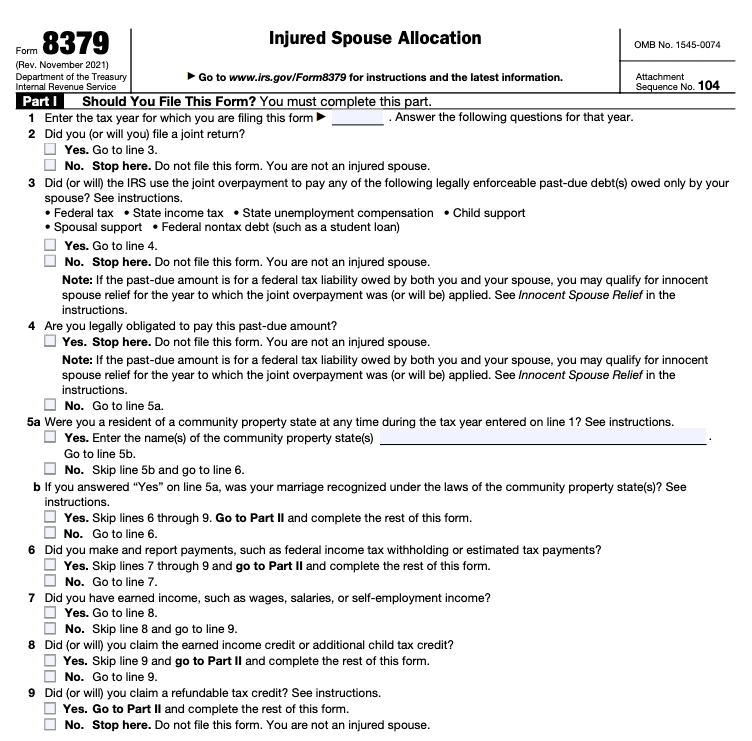 Form 8379 PArt 1 Form 8379 Part 1