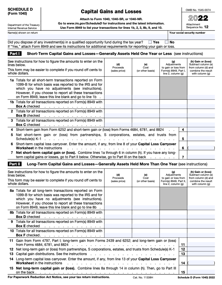 Schedule D IRS Form Schedule D