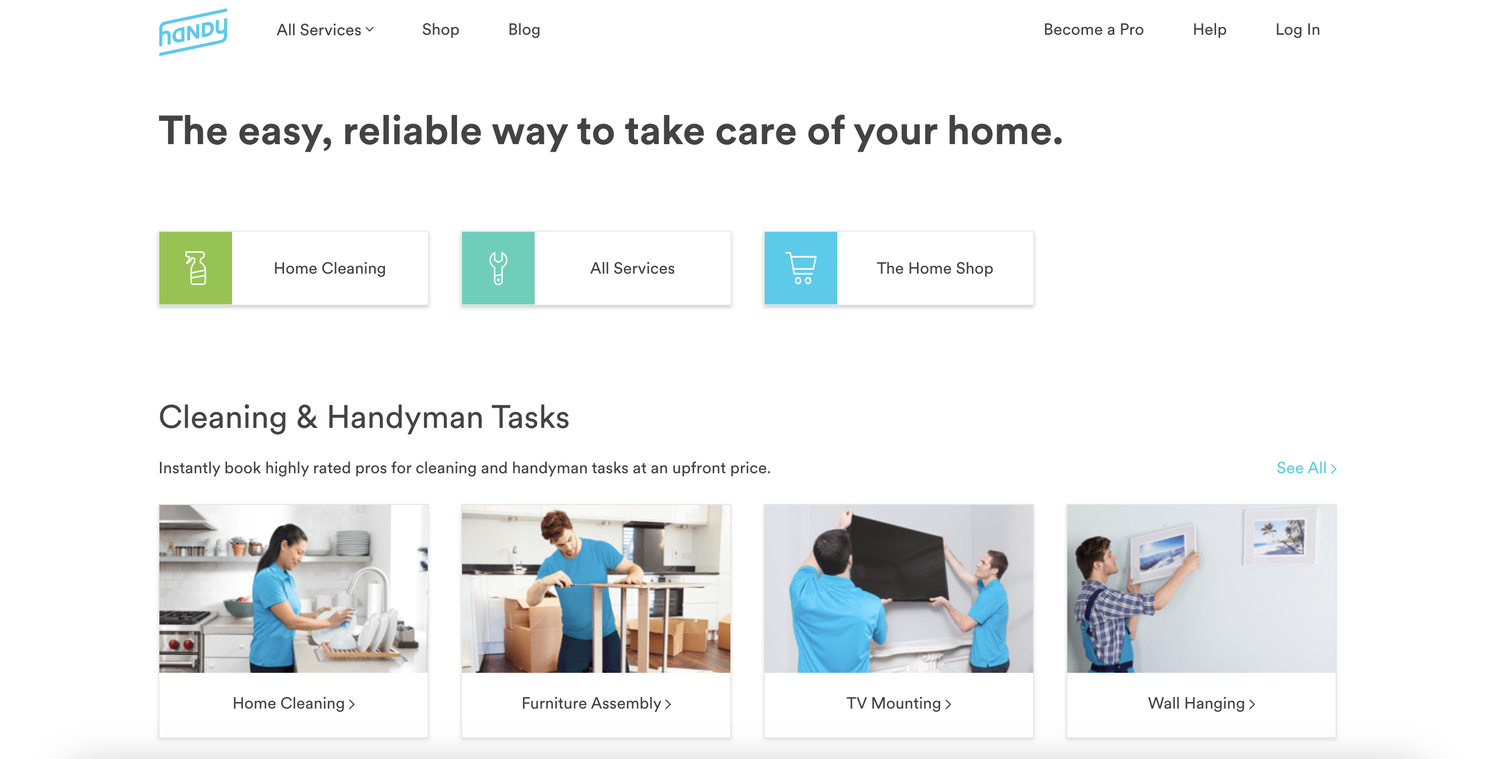 Screenshot of Handy homepage screenshot of handy homepage