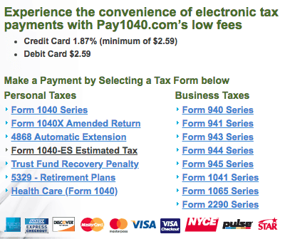 taxes2 how to make estimated tax payments: paying on various creditcard processors