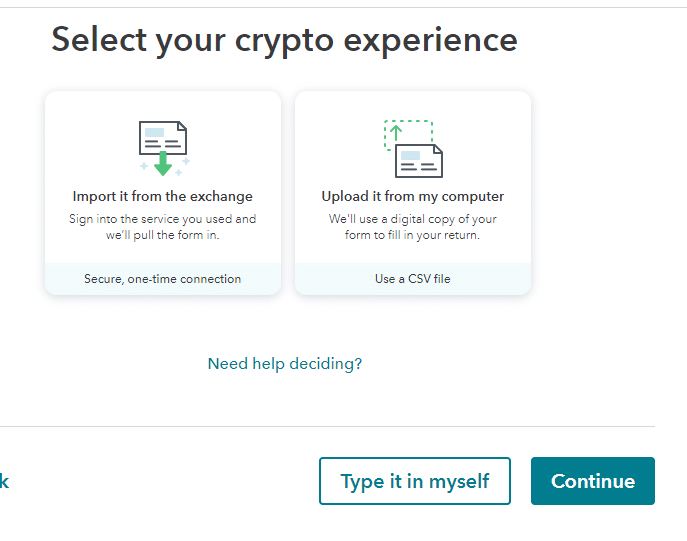 TurboTax Select Crypto Screenshot Select Crypto Upload From My Computer